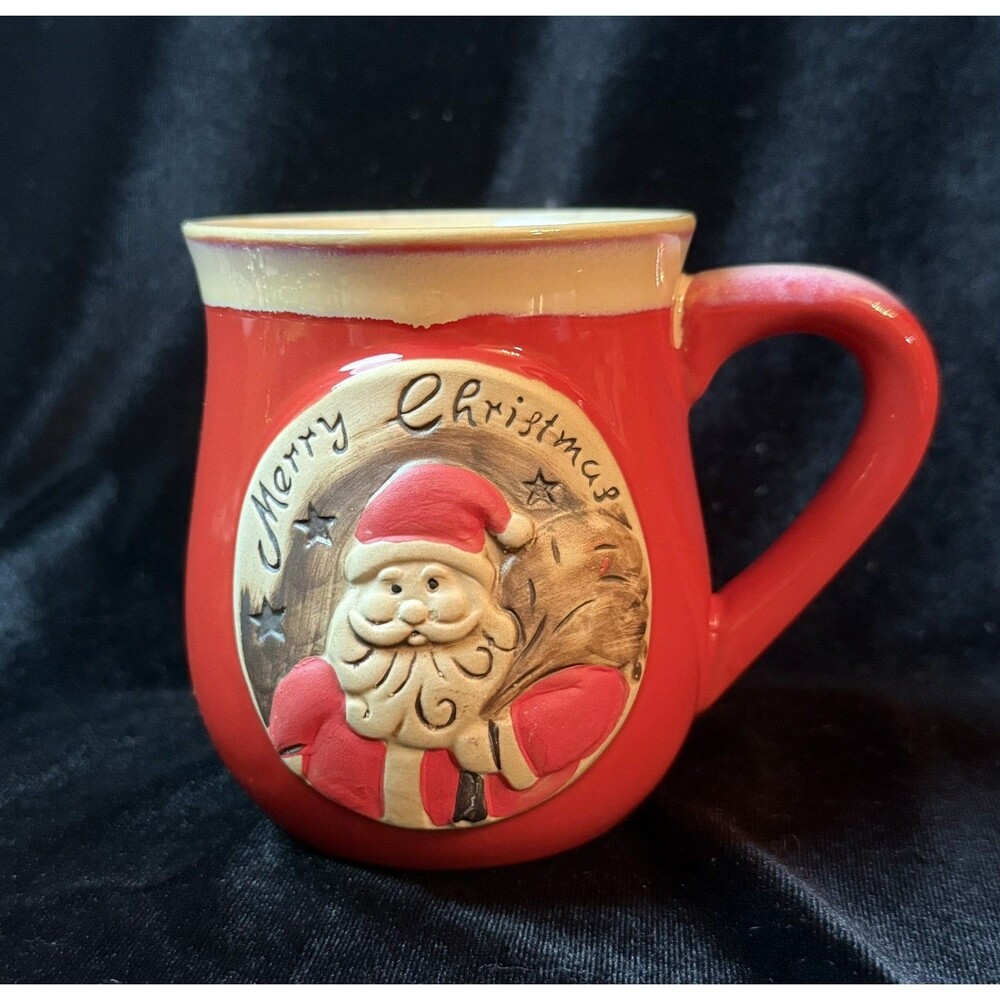 Merry Christmas 3D Santa Mug Cup Red Pottery